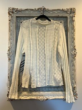 Free People Cream Textured Cable-Knit Long Sleeve Top